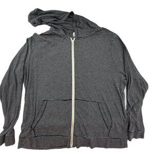 Old Navy Zip Hoodie Women's XXL Black White Striped Lightweight Long Sleeve